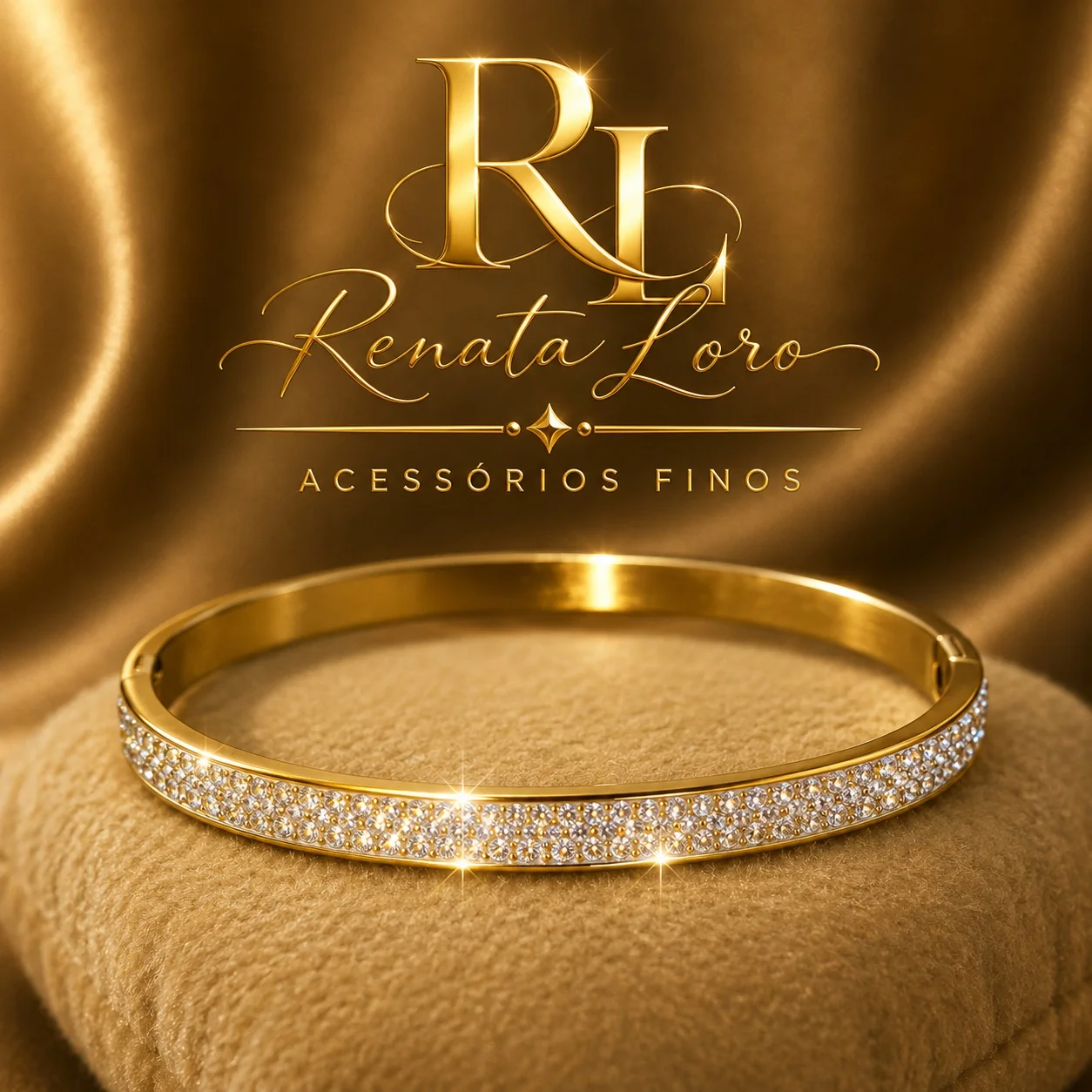 PUL0044 - Bracelete Dourado em Aço com Strass cravejados