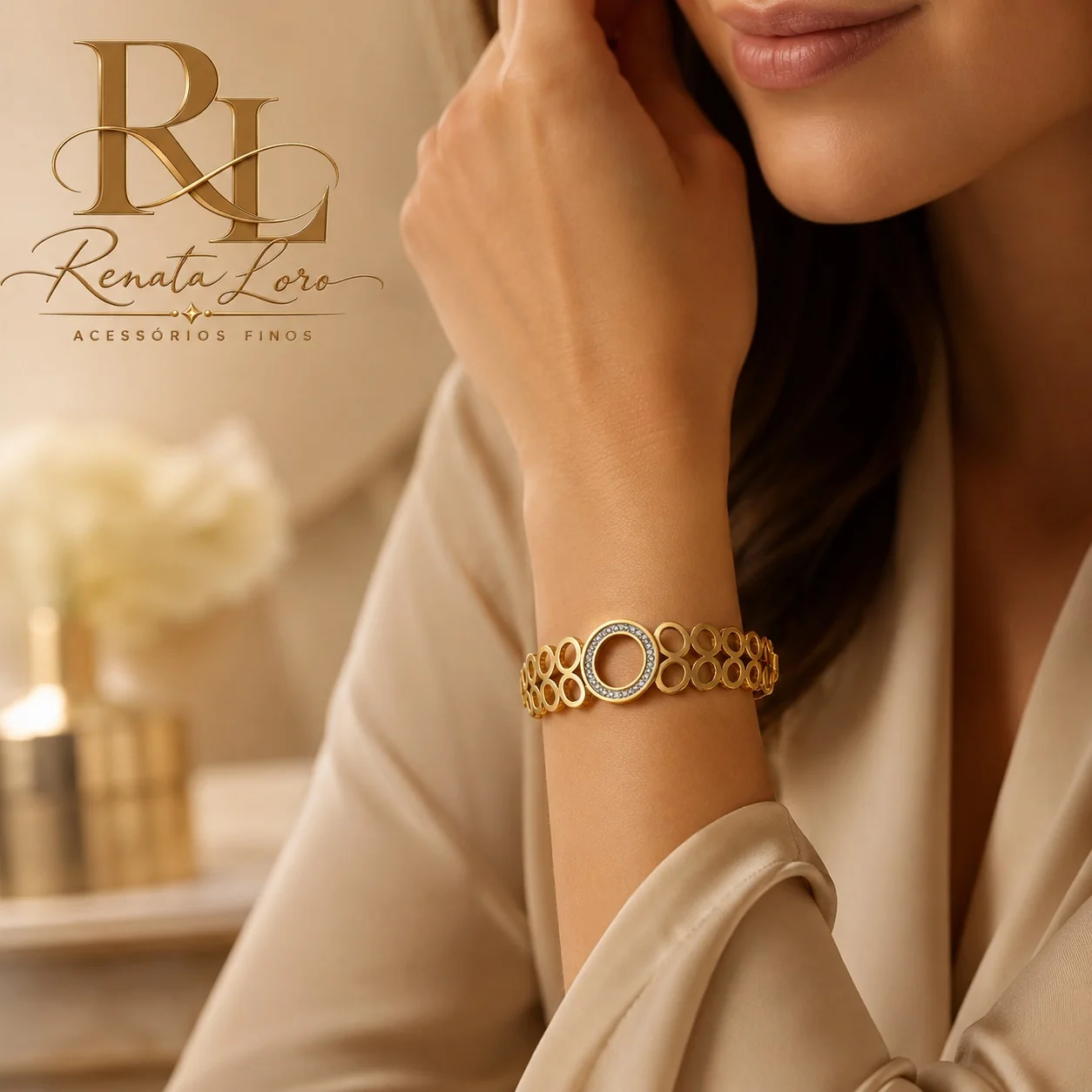 PUL0092 - Pulseira Dourada Círculos com strass - foto 2