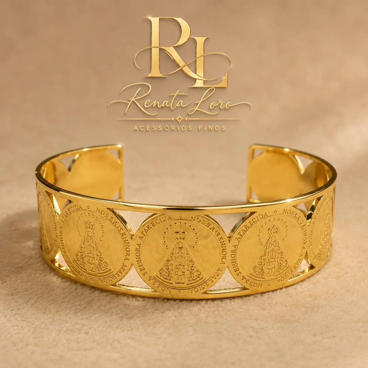 PUL0100 - Bracelete em Aço Dourado Nossa Senhora Aparecida