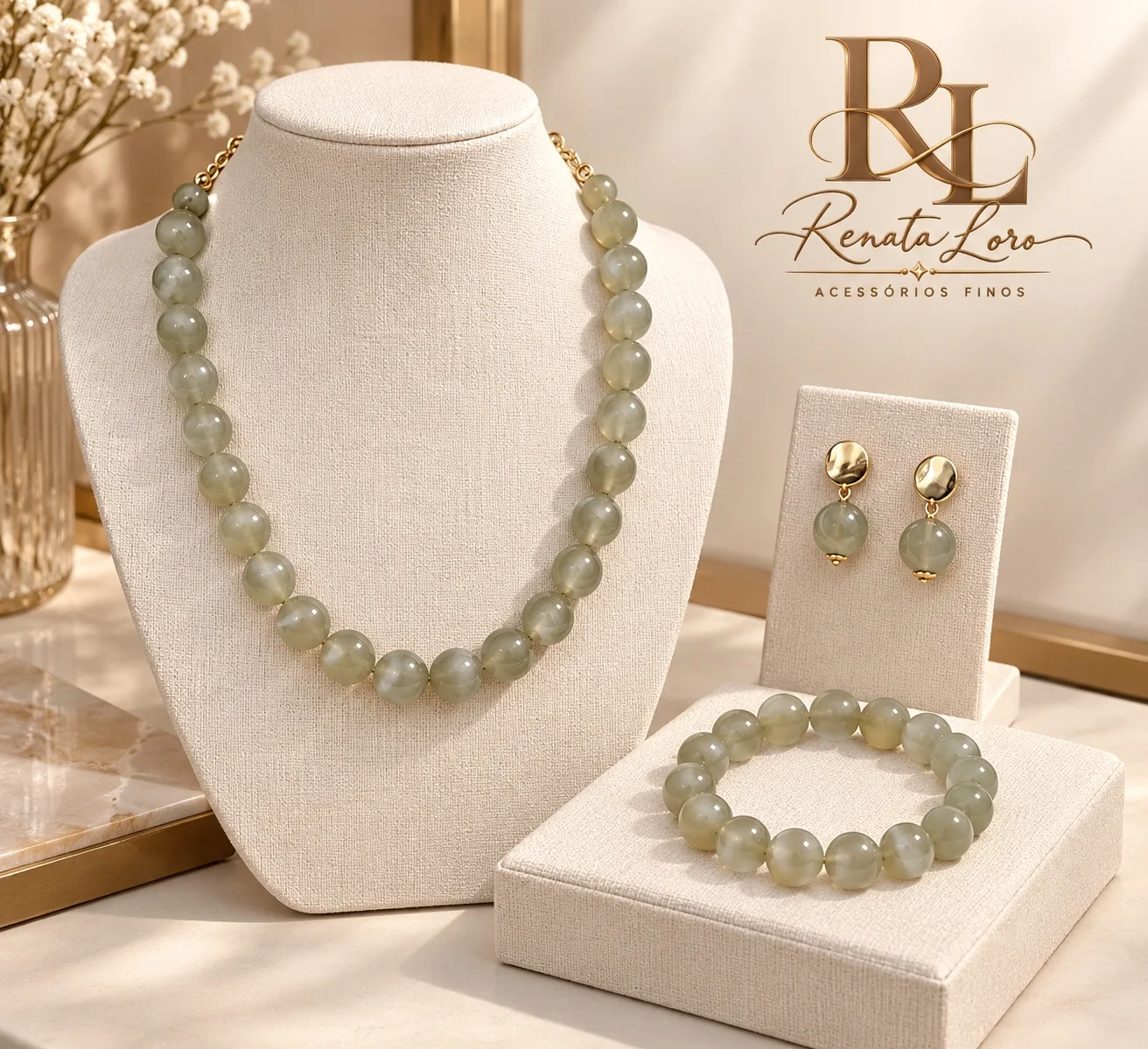 CON0001 - Conjunto Resina - Colar, Pulseira e Brincos