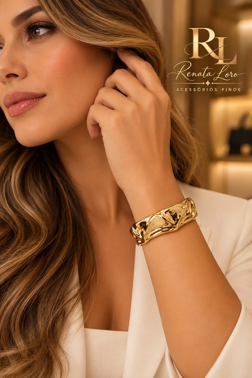 PUL0054 - Bracelete Dourado Escultural Textura Orgânica - foto 2