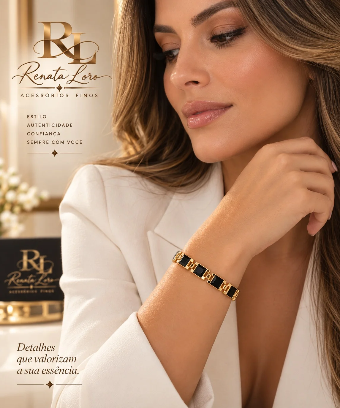 PUL0081 - Pulseira Elos Dourados Preta - foto 2