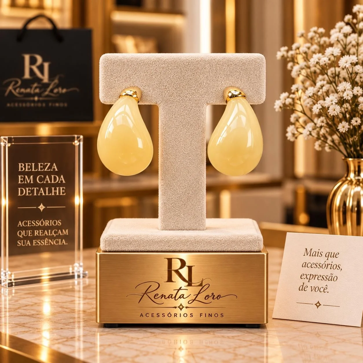 BRI0038 - Brinco Gota em Resina Creme