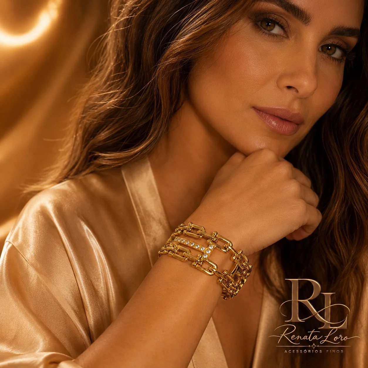 PUL0099 - Bracelete Dourado Correntes com Zircônias cravejadas - foto 2