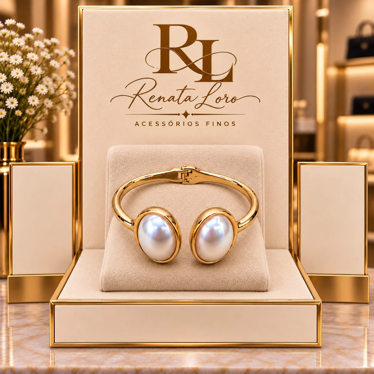 PUL0049 - Bracelete Dourado com Pérolas