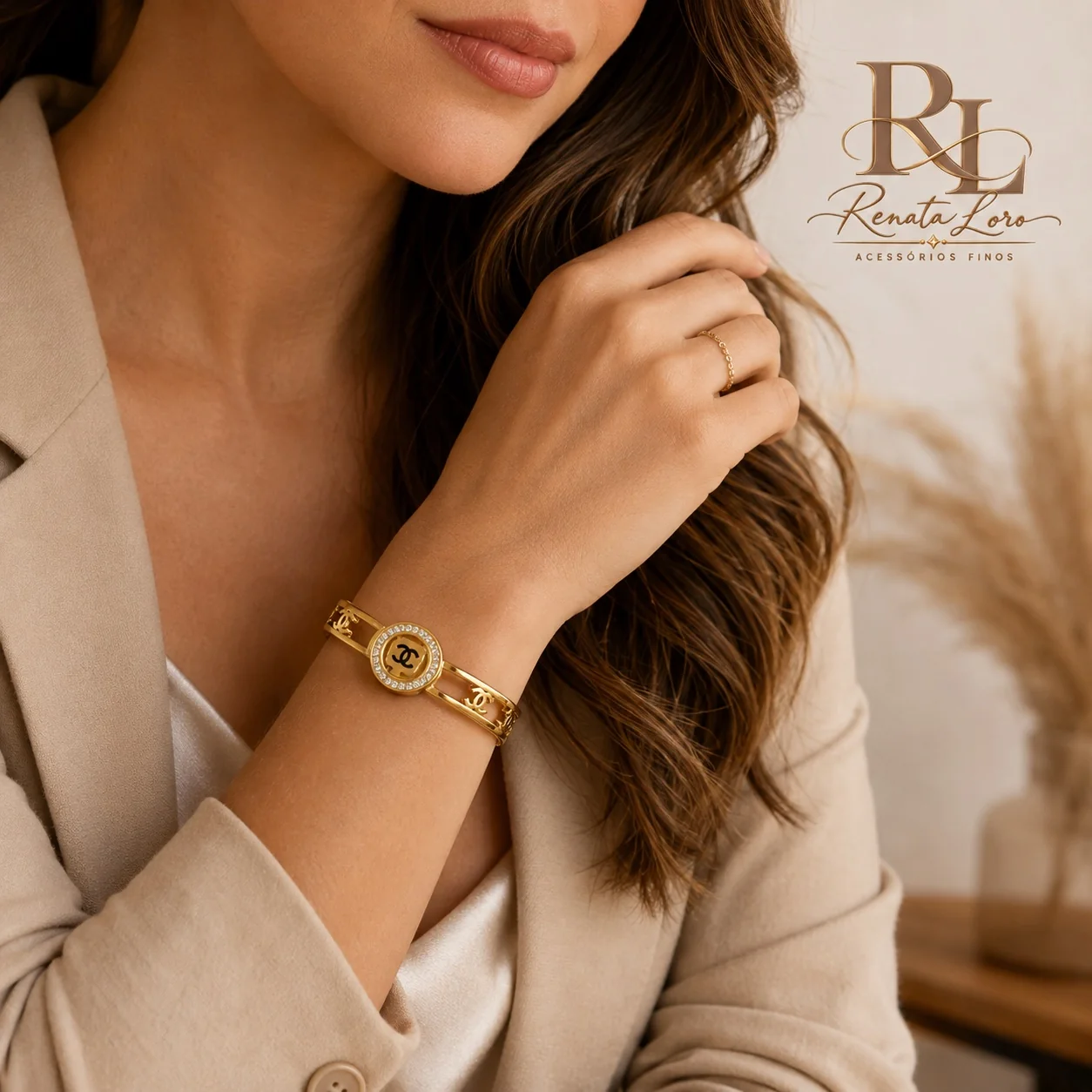 PUL0097 - Bracelete em Aço Dourado com Zircônias cravejadas - foto 2
