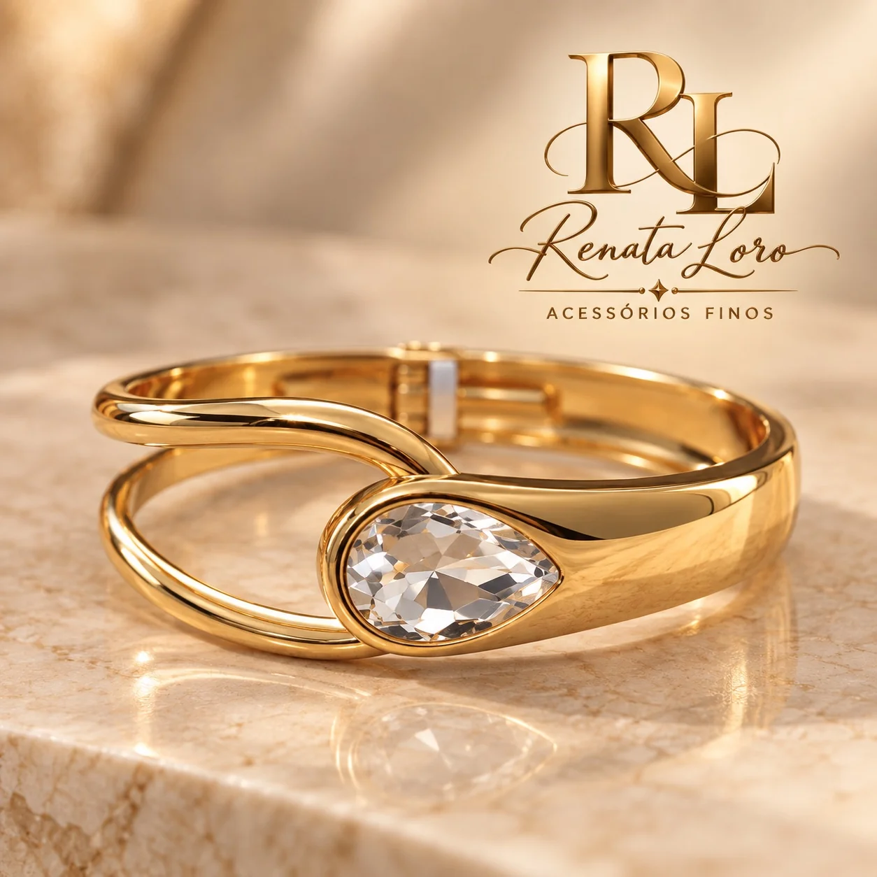PUL0115 - Bracelete Dourado com Cristal Gota Transparente