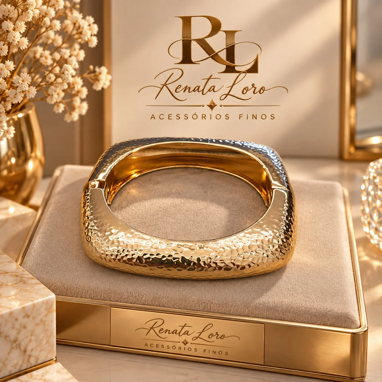 PUL0052 - Bracelete Quadrado Dourado Texturizado
