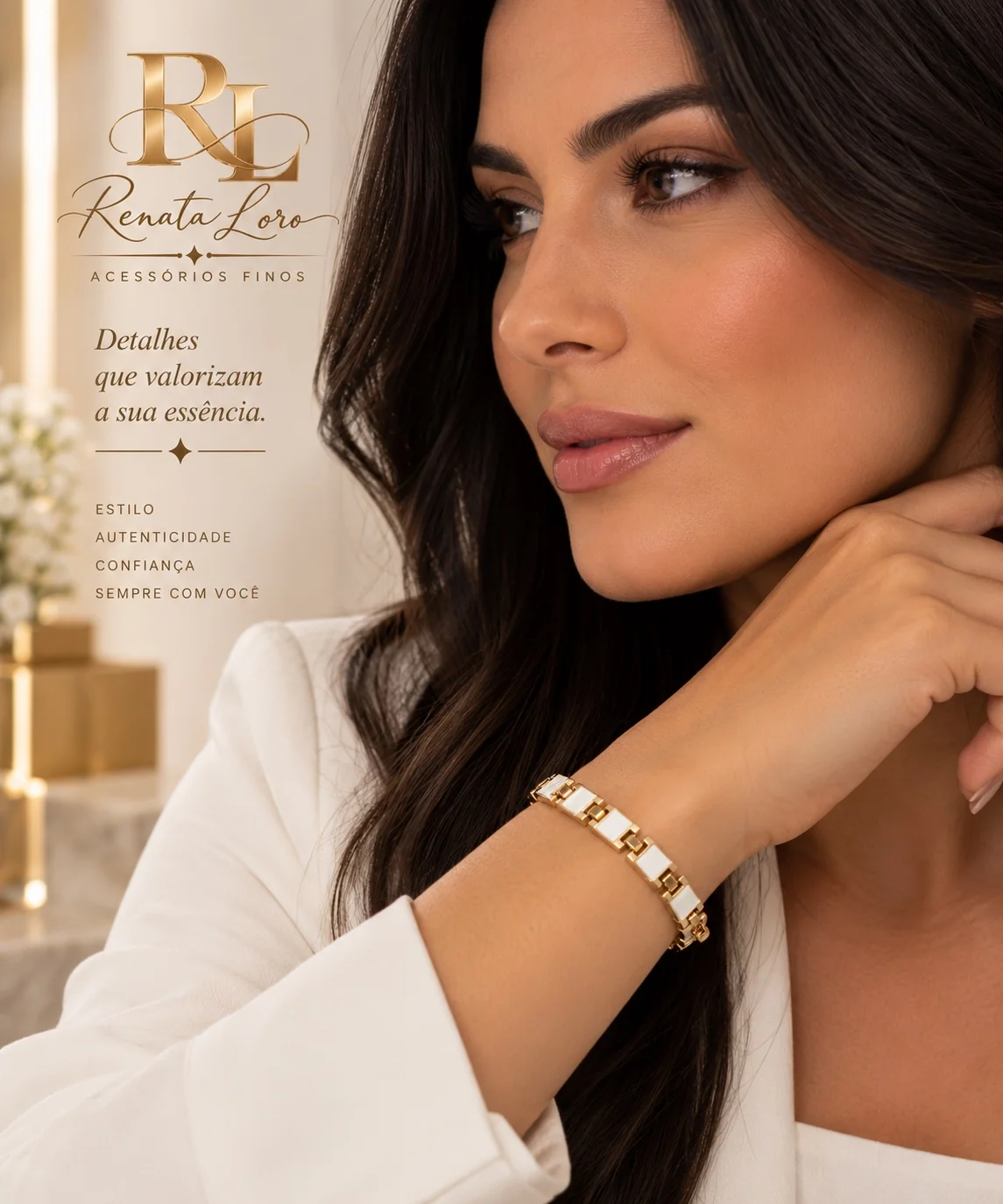 PUL0079 - Pulseira Elos Dourados com Detalhes em Branco - foto 2