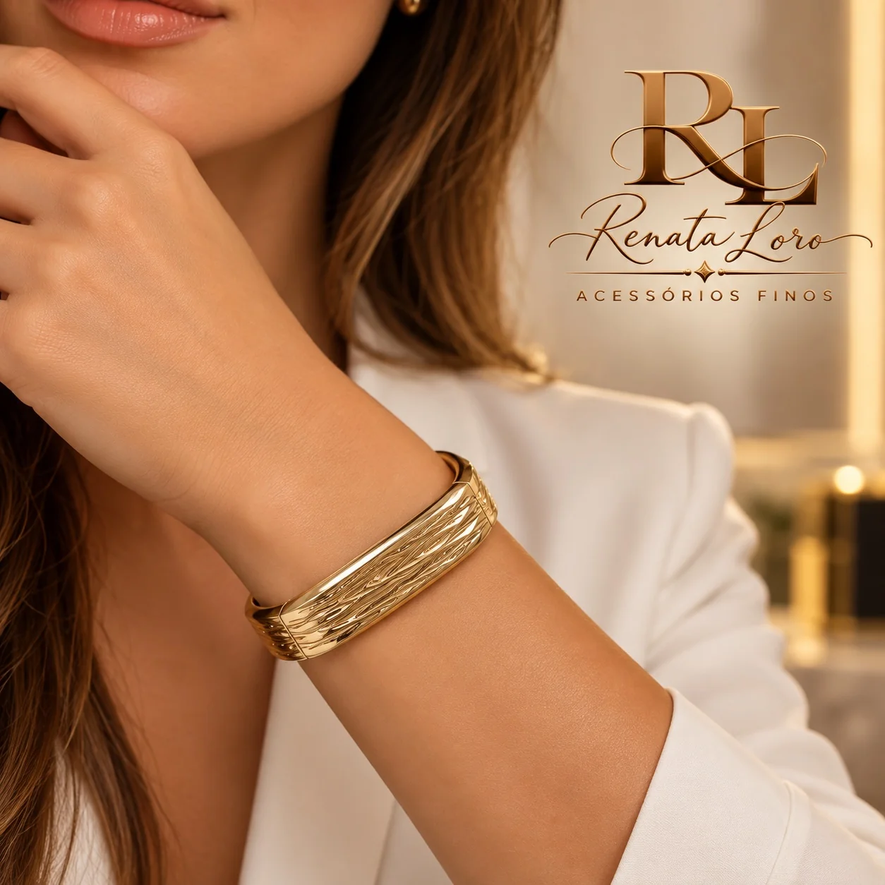 PUL0051 - Bracelete Quadrado Dourado Texturizado - foto 2