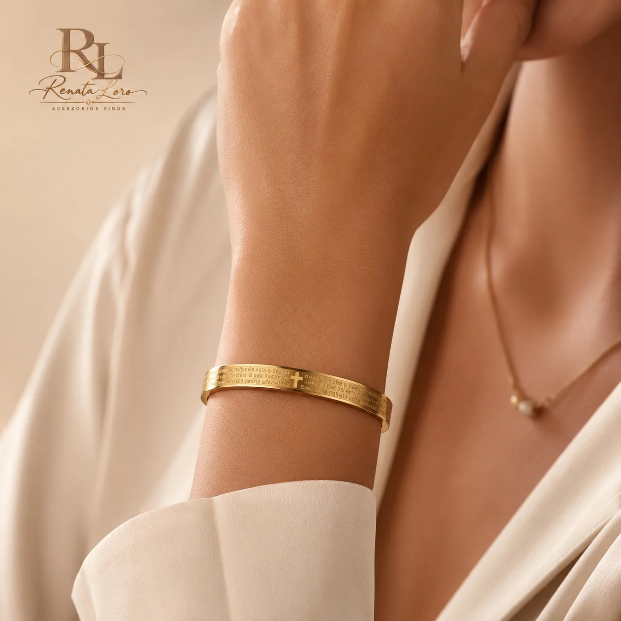 PUL0090 - Bracelete em Aço Dourado Pai Nosso - foto 2