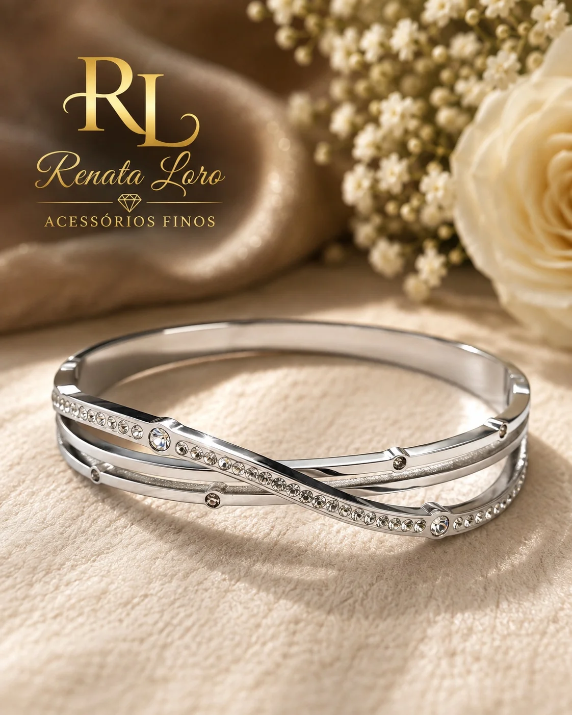 PUL0084 - Bracelete Infinito Prateado Com zircônias e strass
