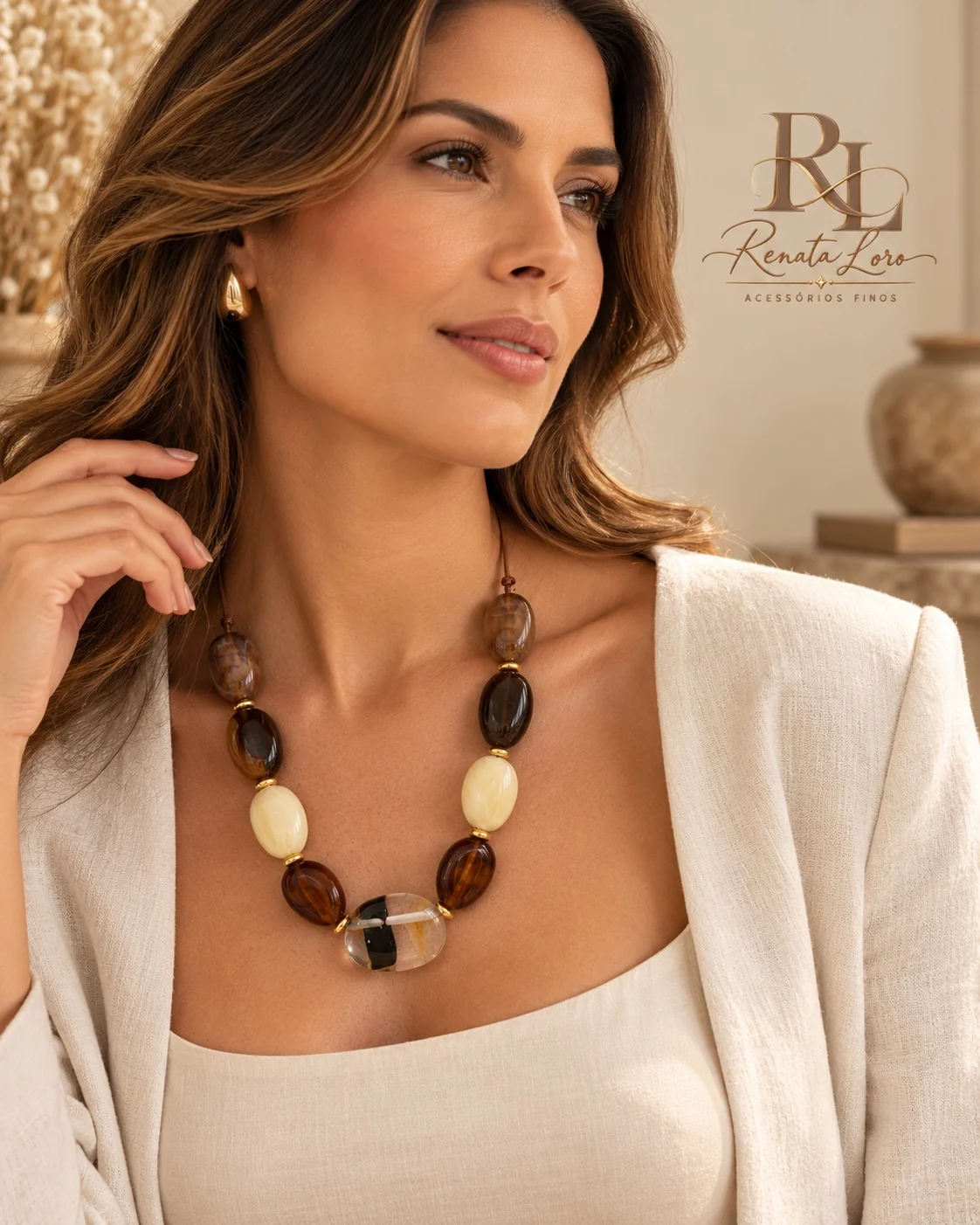 Colar Pedras Naturais Boho Tons Terra e Marfim - foto 2