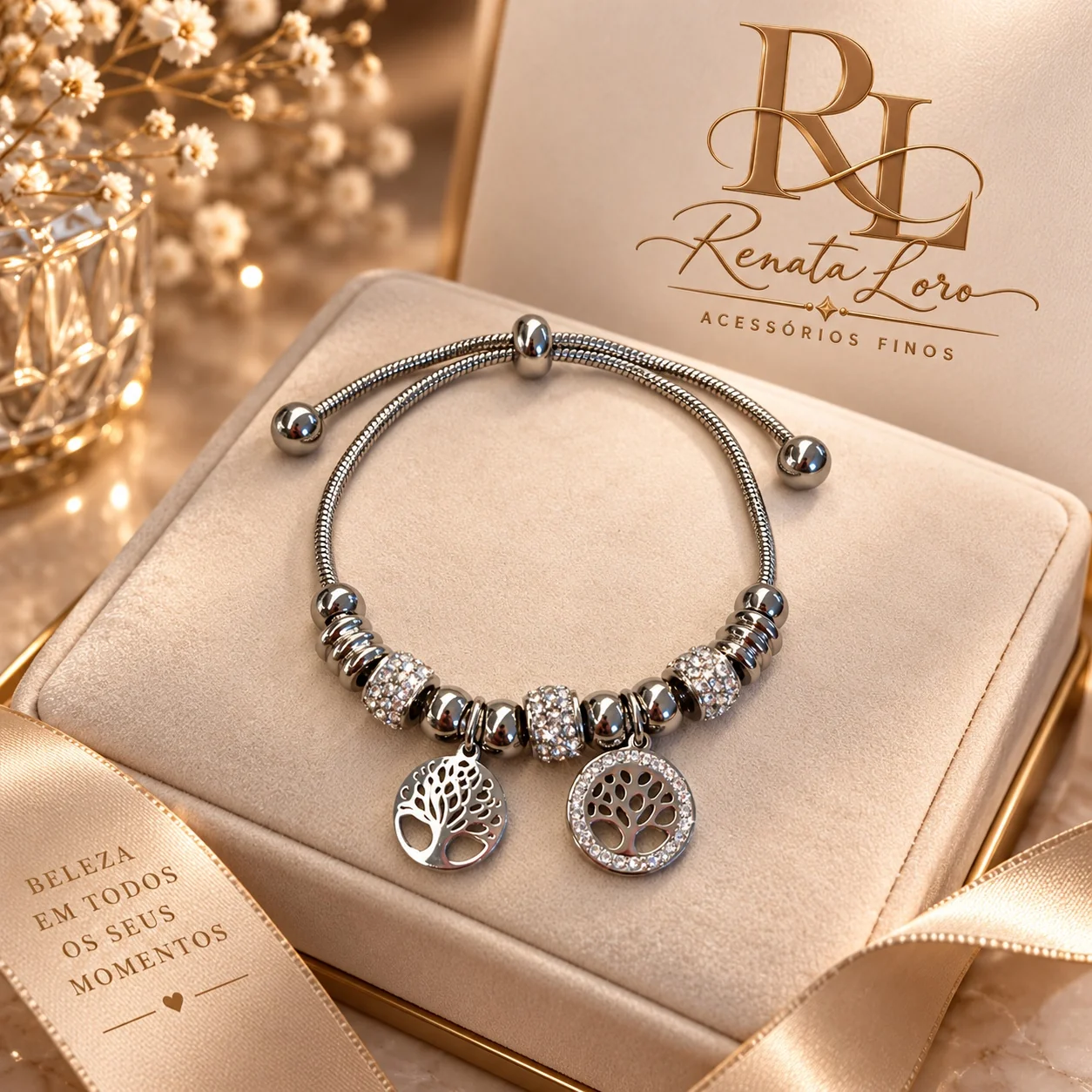 PUL0075 - Pulseira Árvore da Vida em Aço Inoxidável 316L