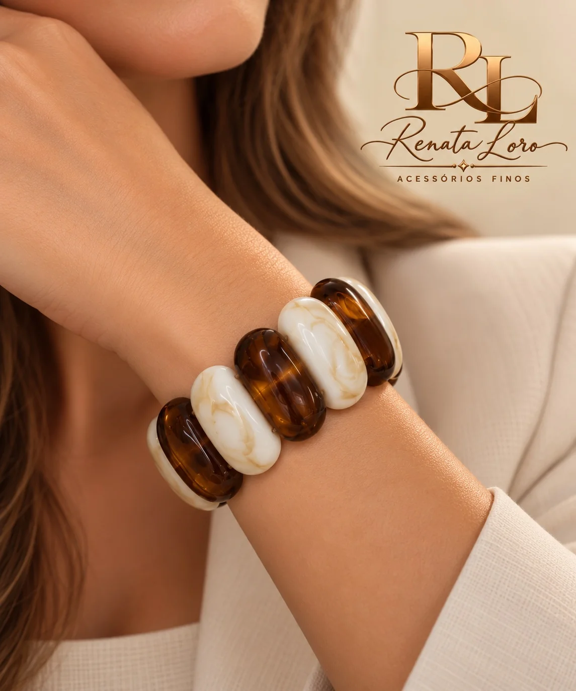 PUL0031 - Pulseira Elástica Tartaruga e Marfim Luxo - foto 2
