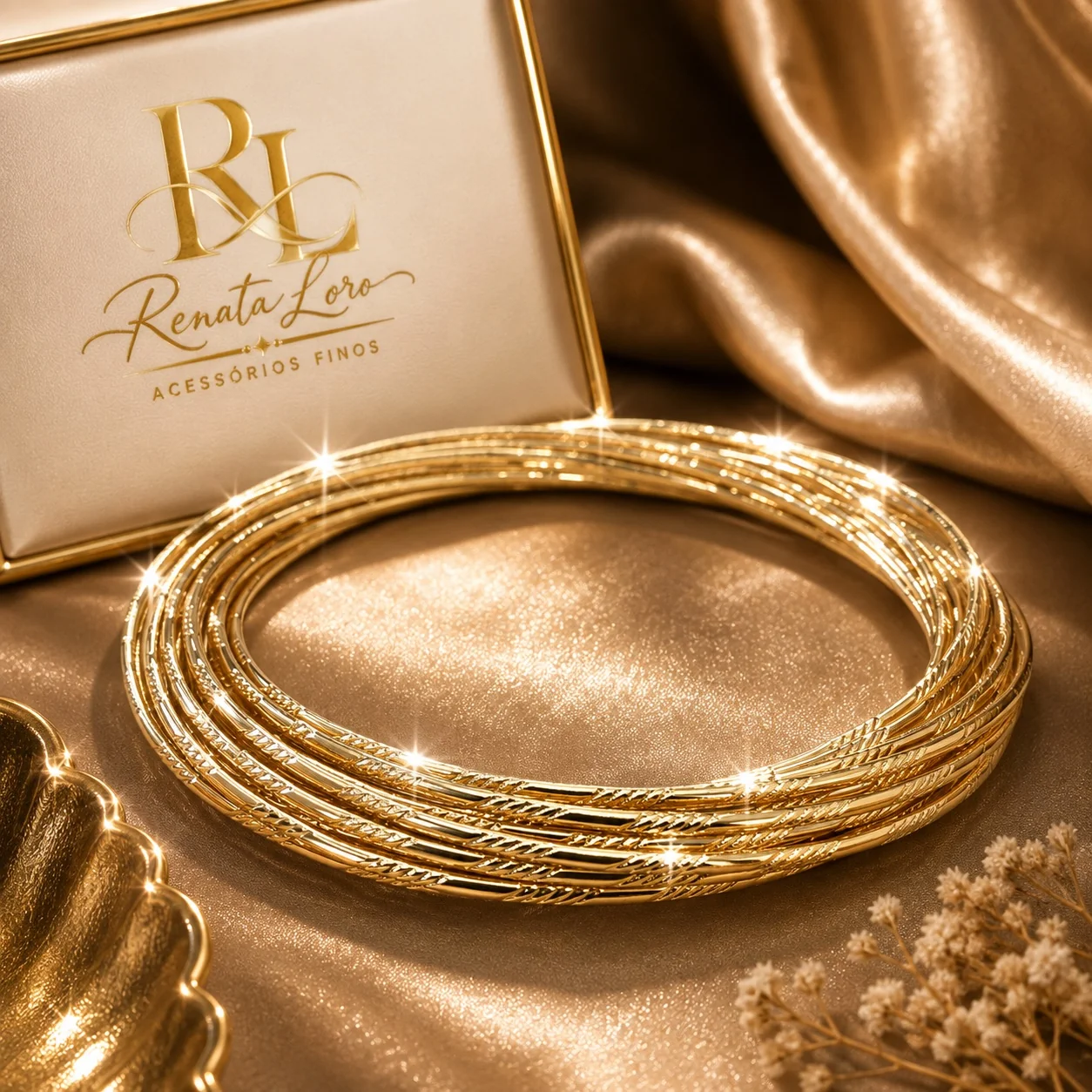 PUL0096 - Kit de Pulseiras Douradas Texturizadas