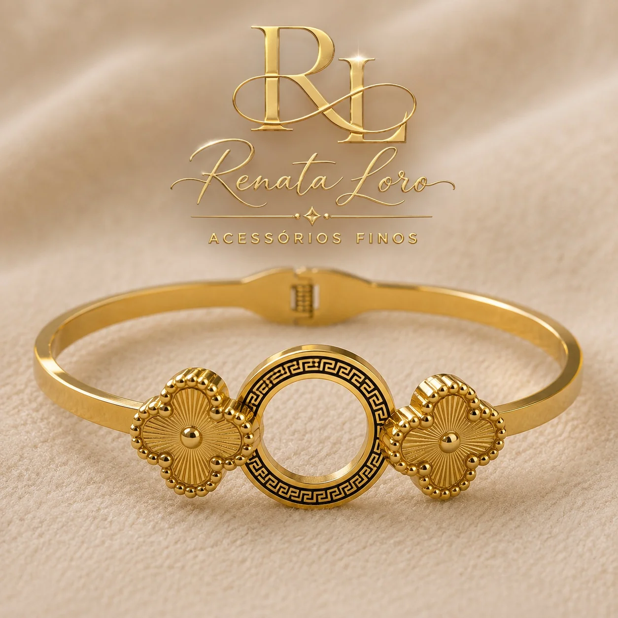 PUL0091 - Bracelete em Aço Dourado Flores e Aro (inspiração)