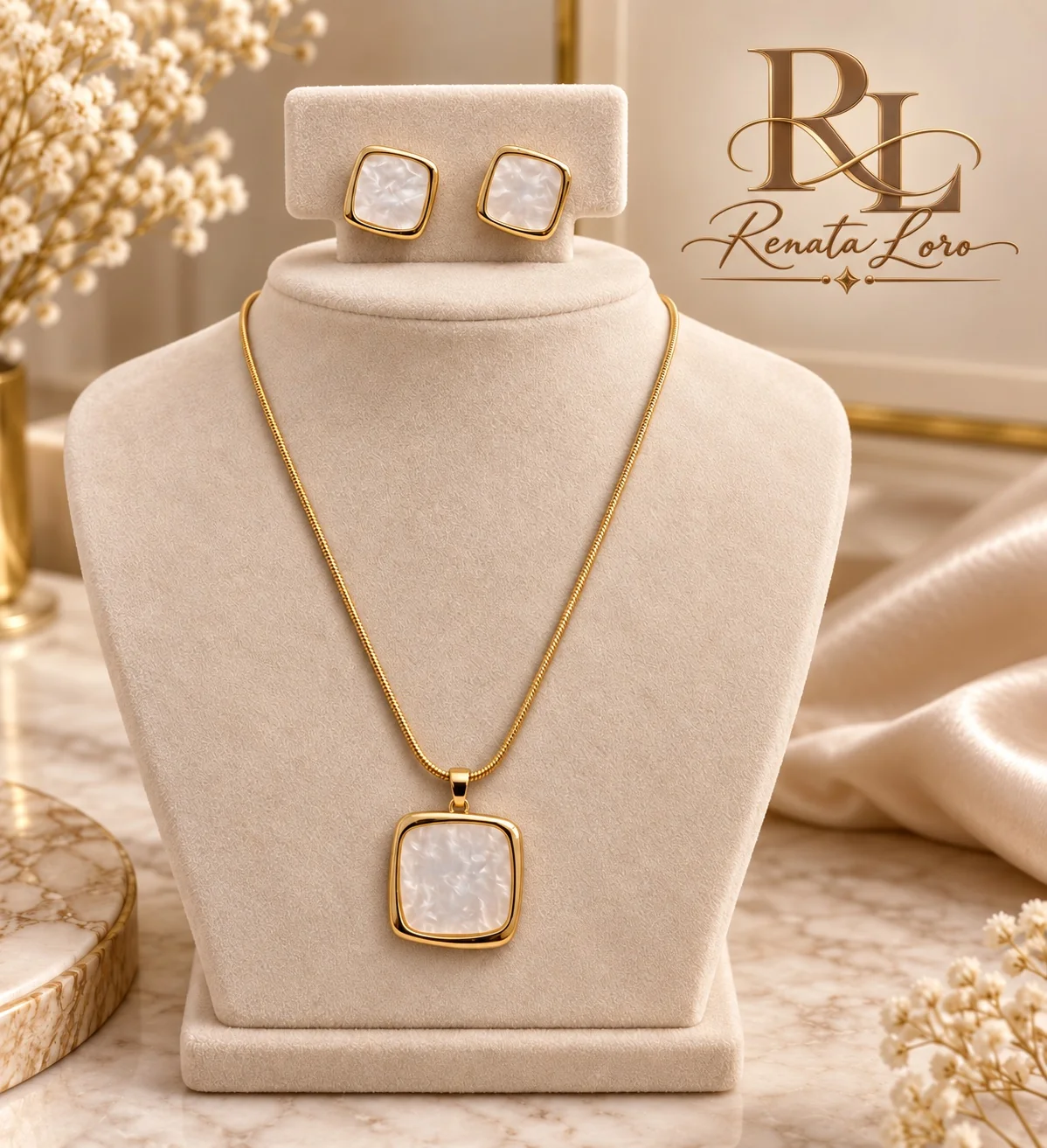 CON0010 - Conjunto Resina Perolada Dourada