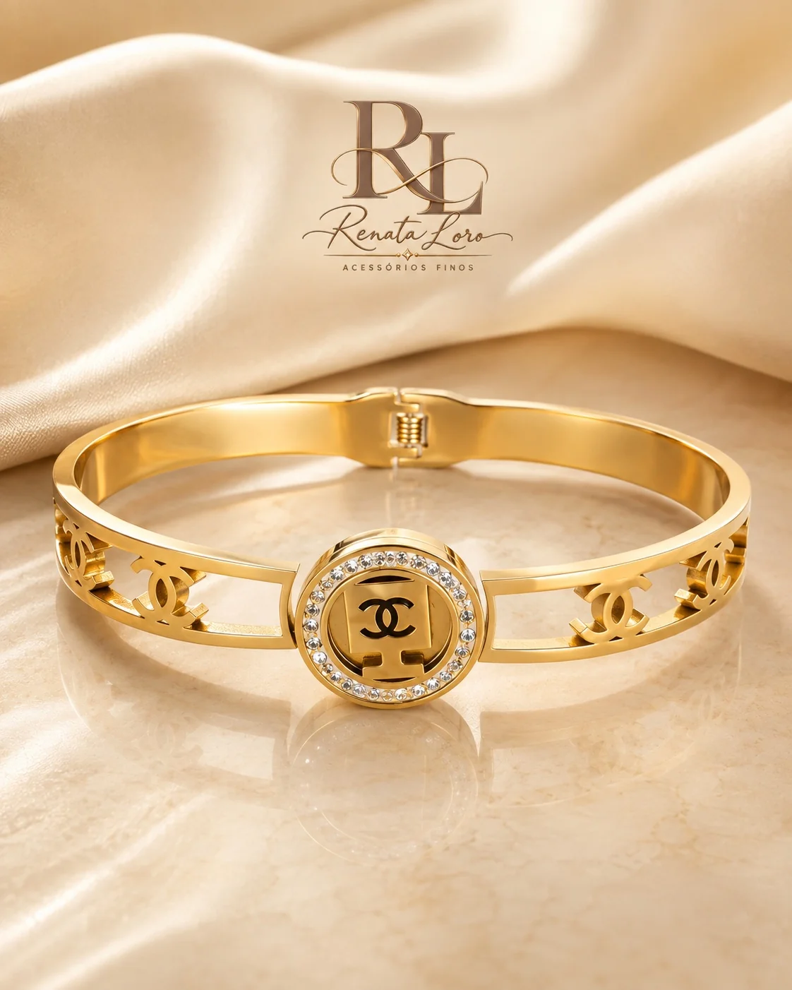 PUL0097 - Bracelete em Aço Dourado com Zircônias cravejadas