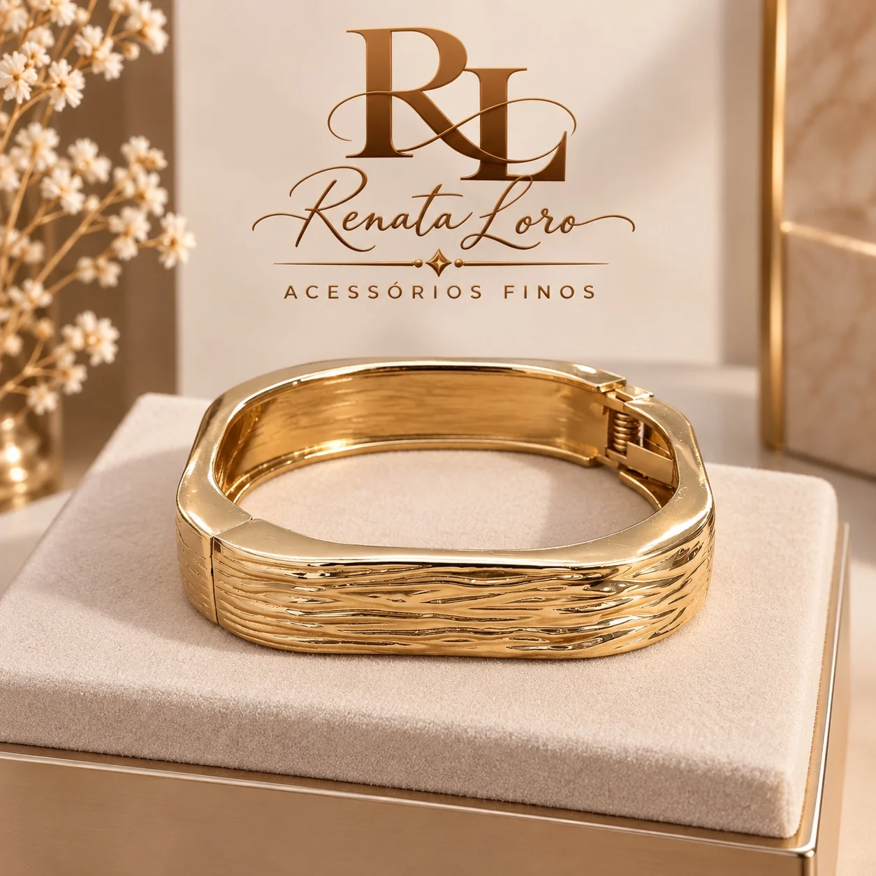PUL0051 - Bracelete Quadrado Dourado Texturizado