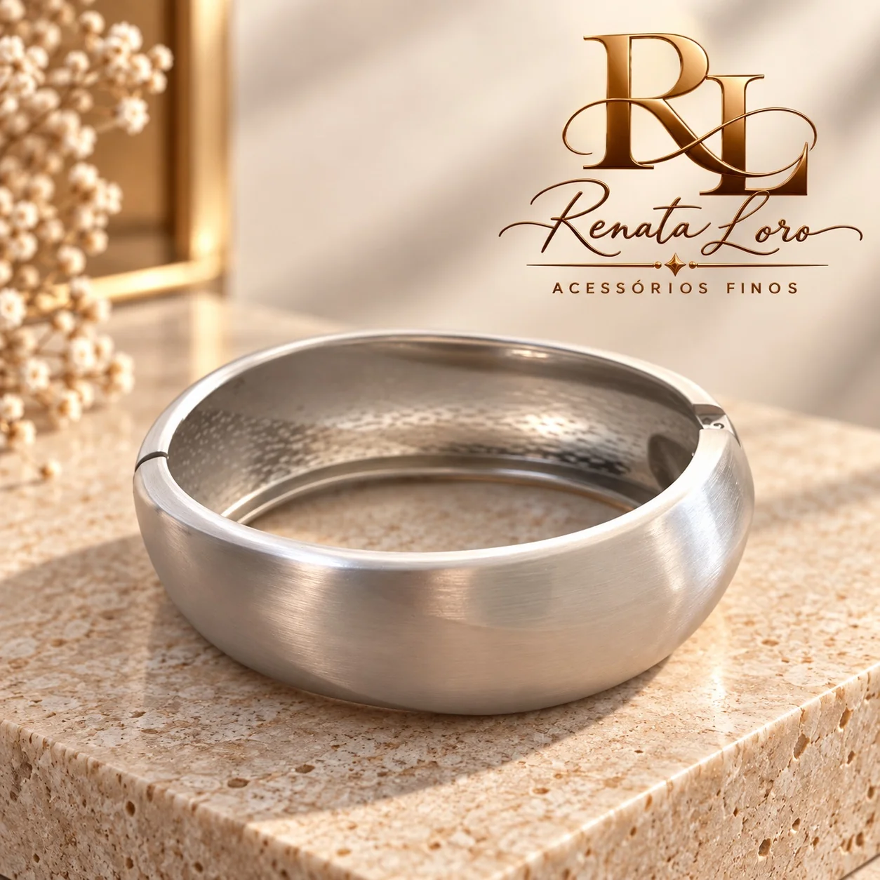 PUL0027 - Bracelete Oval Prateado com Acabamento Fosco