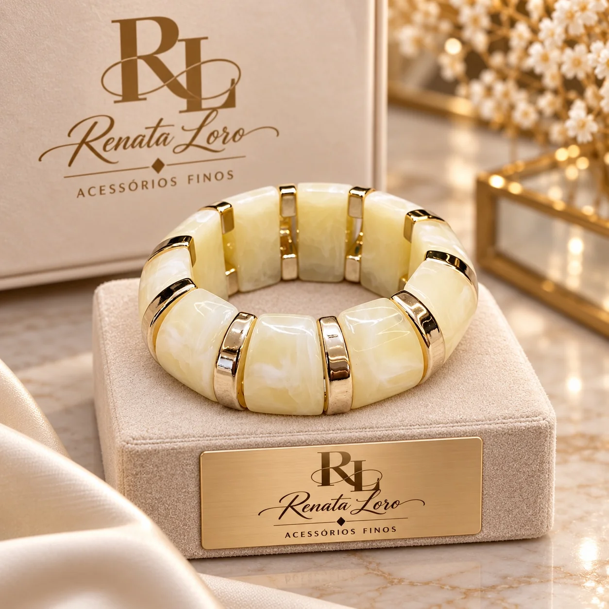PUL0022 - Pulseira Bege Translúcida com Dourado