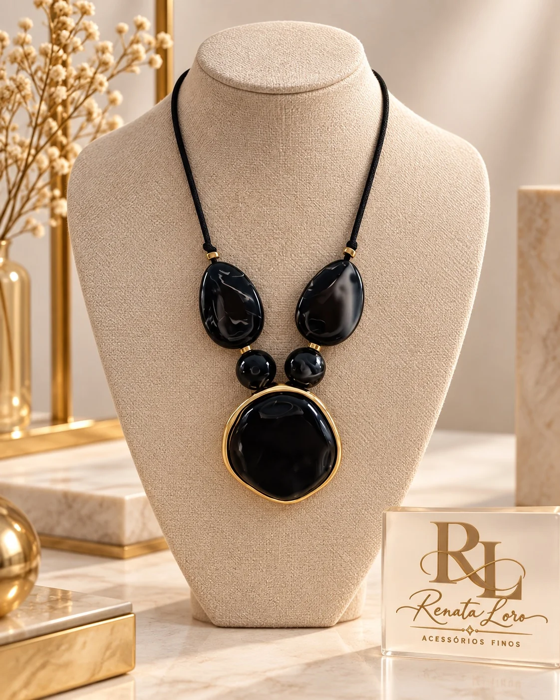 COL0002 - Colar Resina Preto mesclado