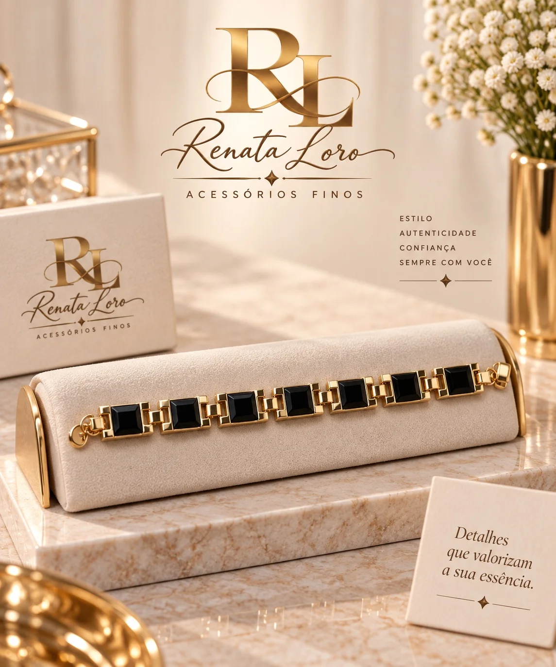 PUL0081 - Pulseira Elos Dourados Preta