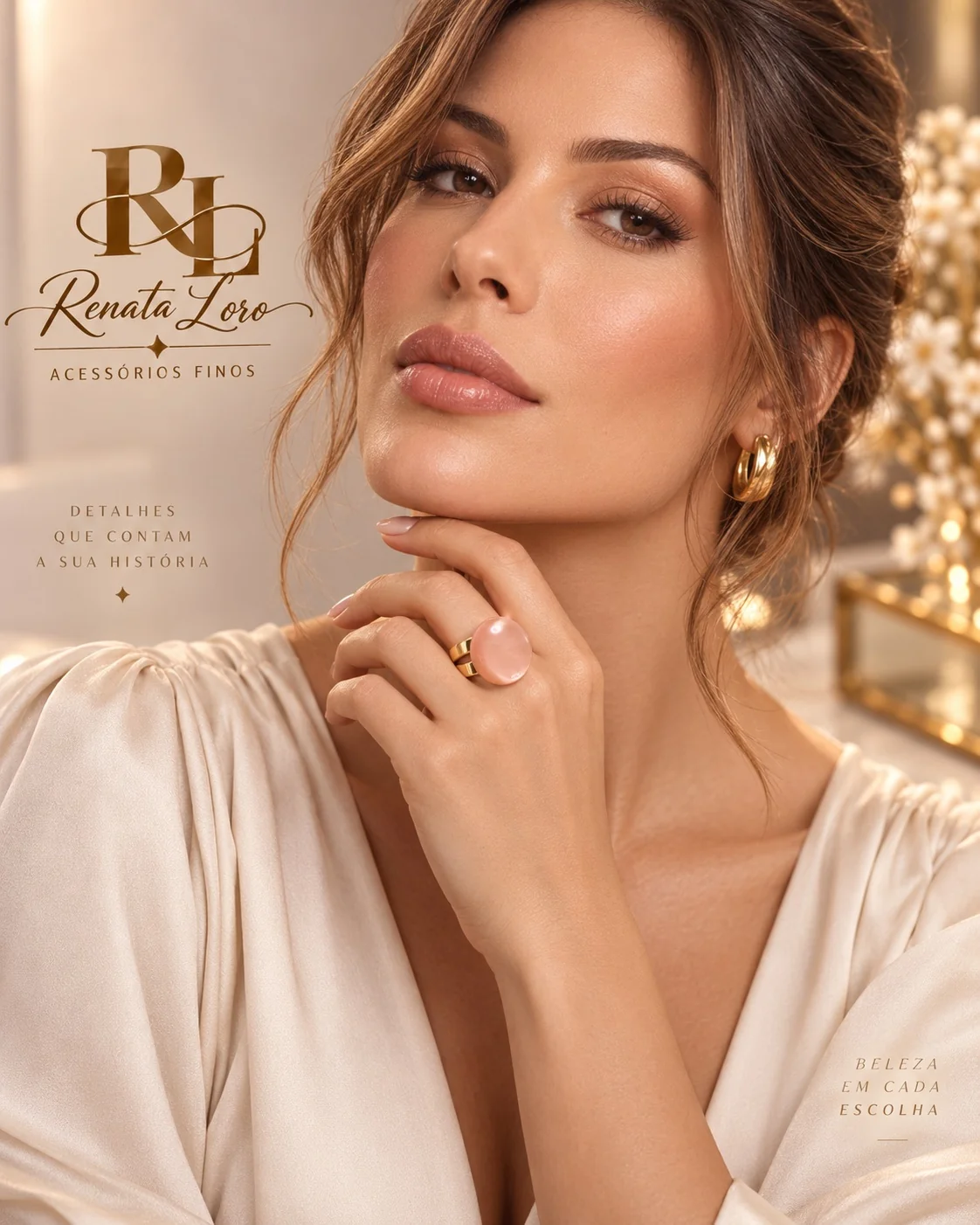 ANE0009 - Anel Em Resina Rosa Antigo com Aro Dourado Vazado Ajustável - foto 2