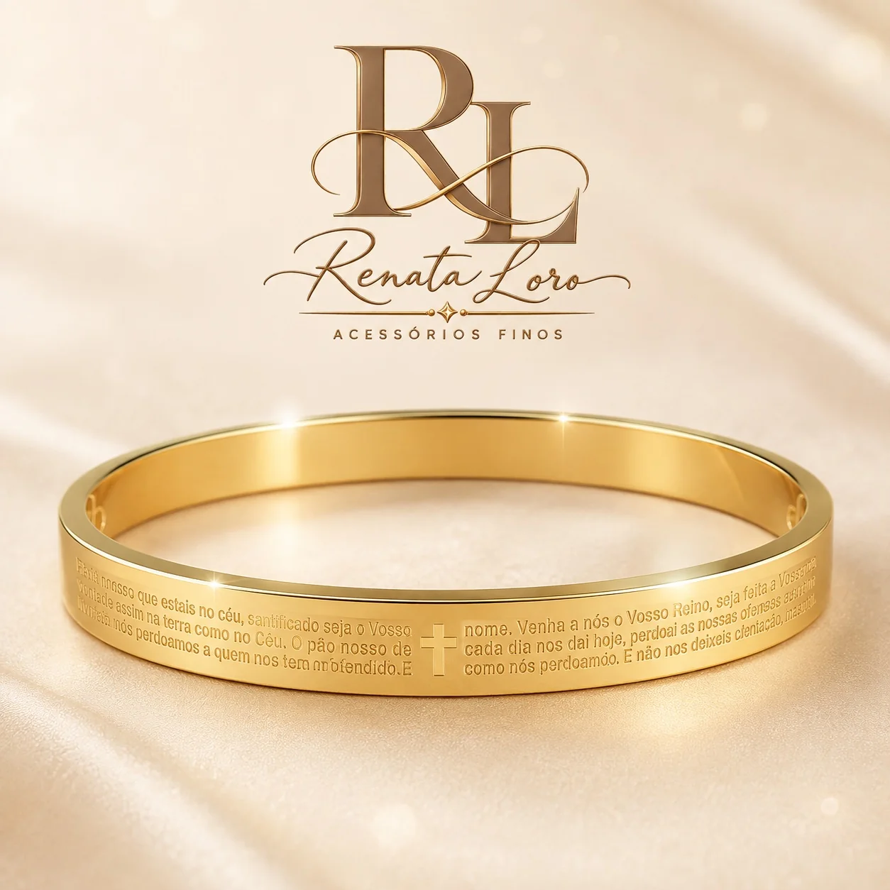 PUL0090 - Bracelete em Aço Dourado Pai Nosso