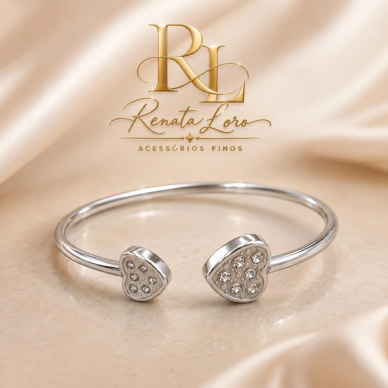 PUL0103 - Bracelete Coração Em Aço Prata Com strass