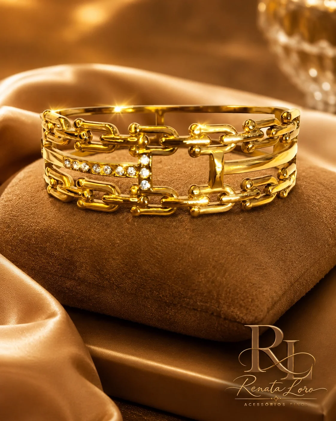 PUL0099 - Bracelete Dourado Correntes com Zircônias cravejadas