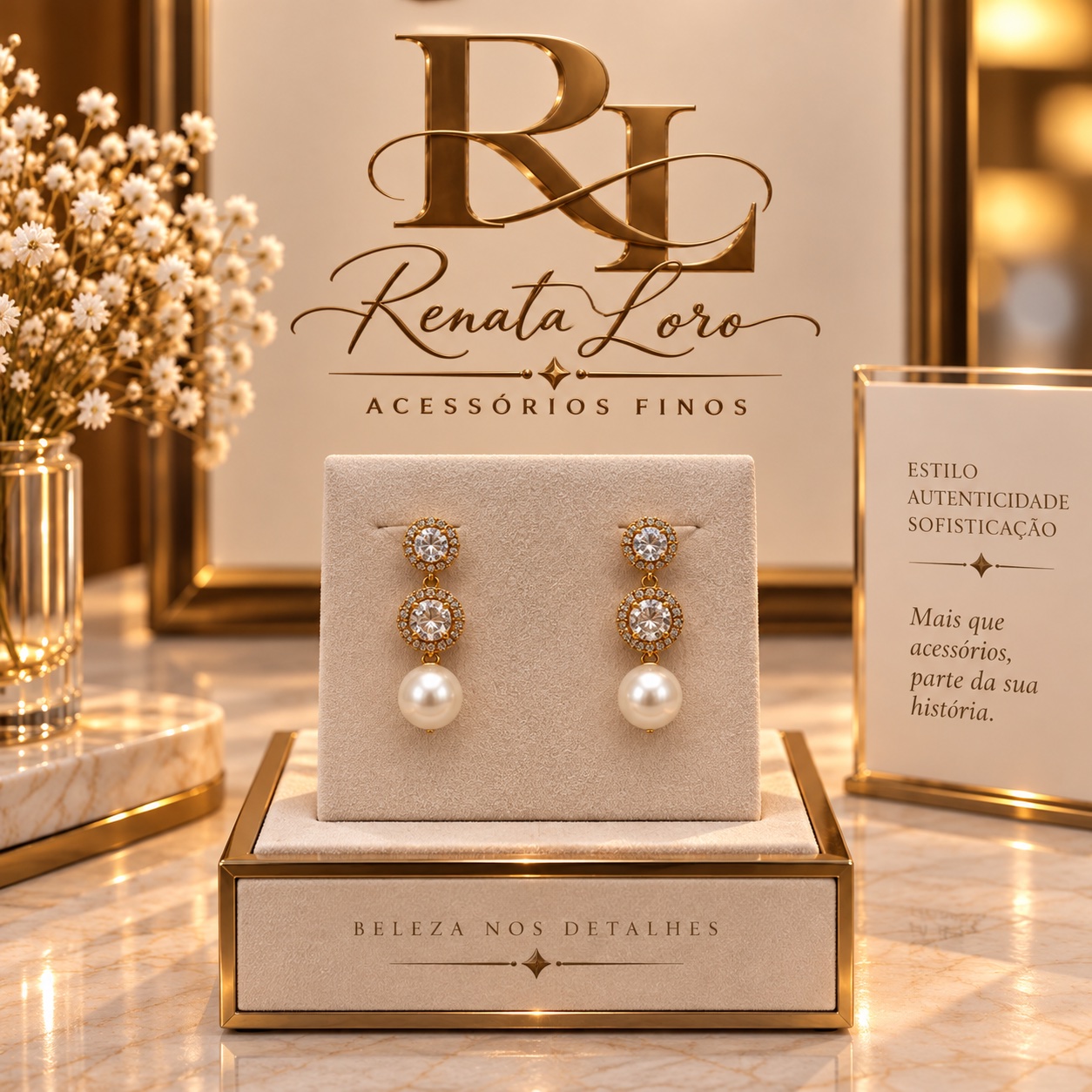 BRI0020 - Brinco Pérola Dourado com Zircônias