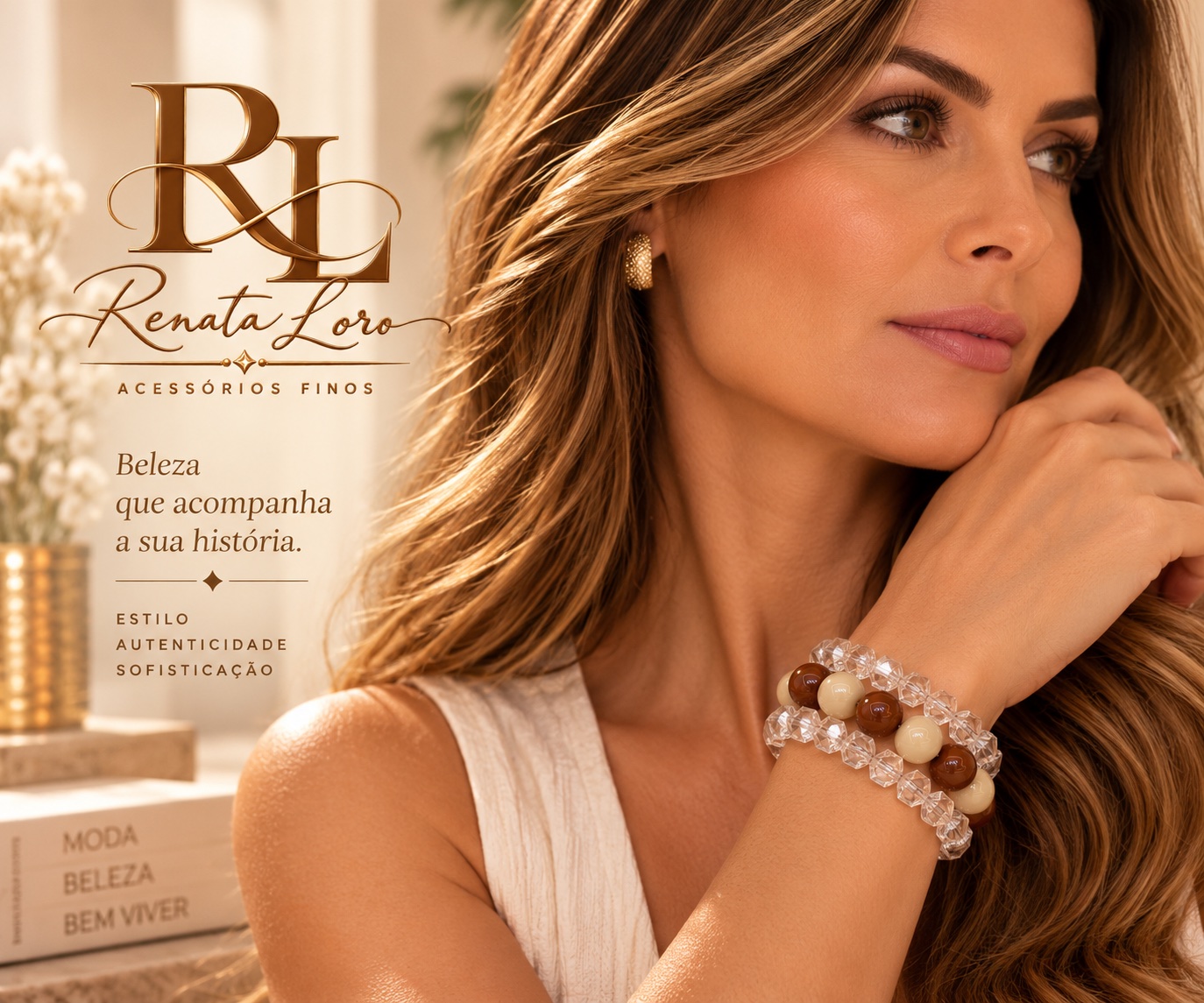PUL0072 - Mix de Pulseiras Bege/Marrom e Contas Geométricas Transparentes - foto 2