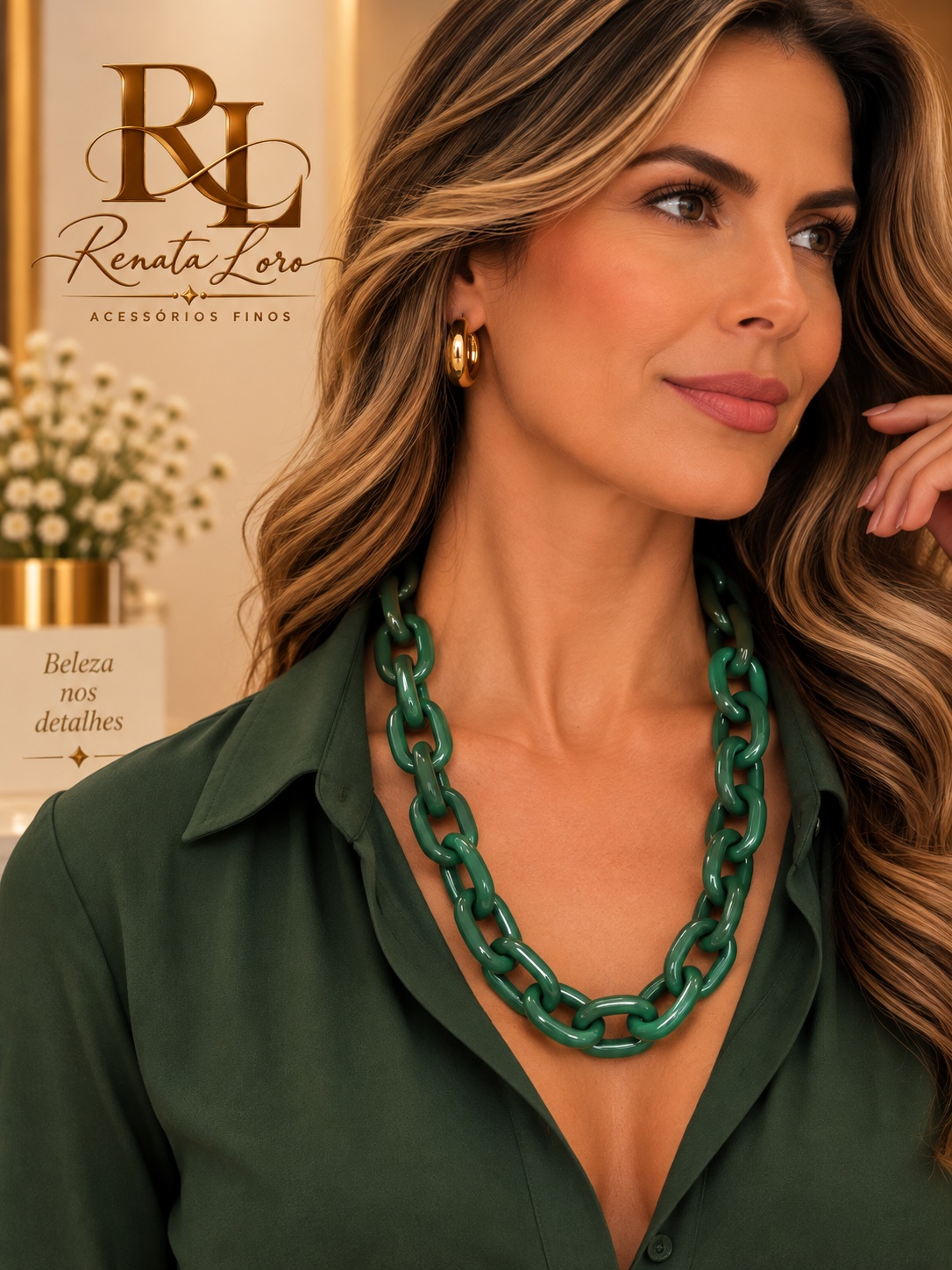 COL0039 - Colar Elos em Resina Verde Militar  Maxi - foto 2