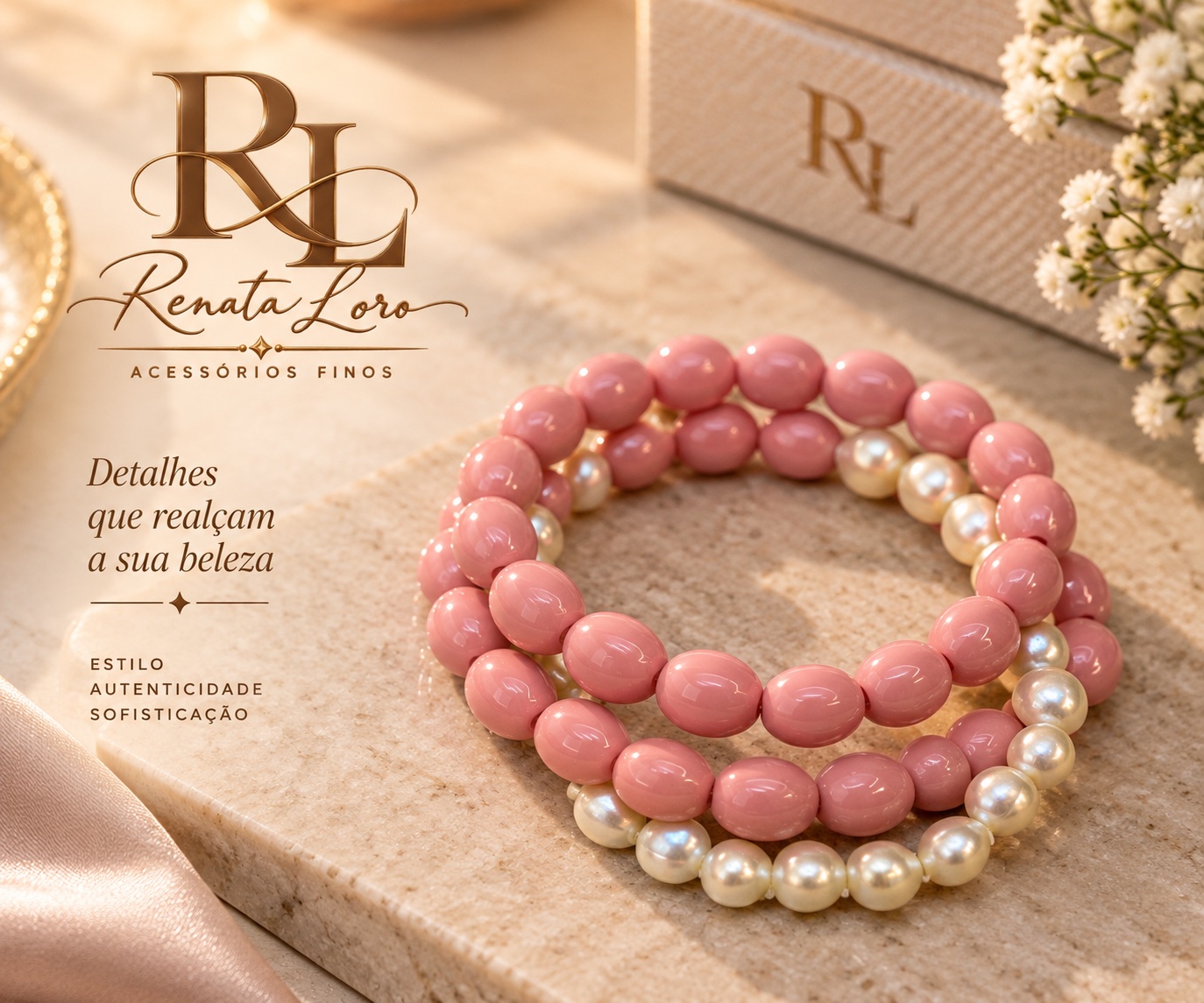 PUL0068 - Kit Pulseiras Rosé com Pérolas irregulares
