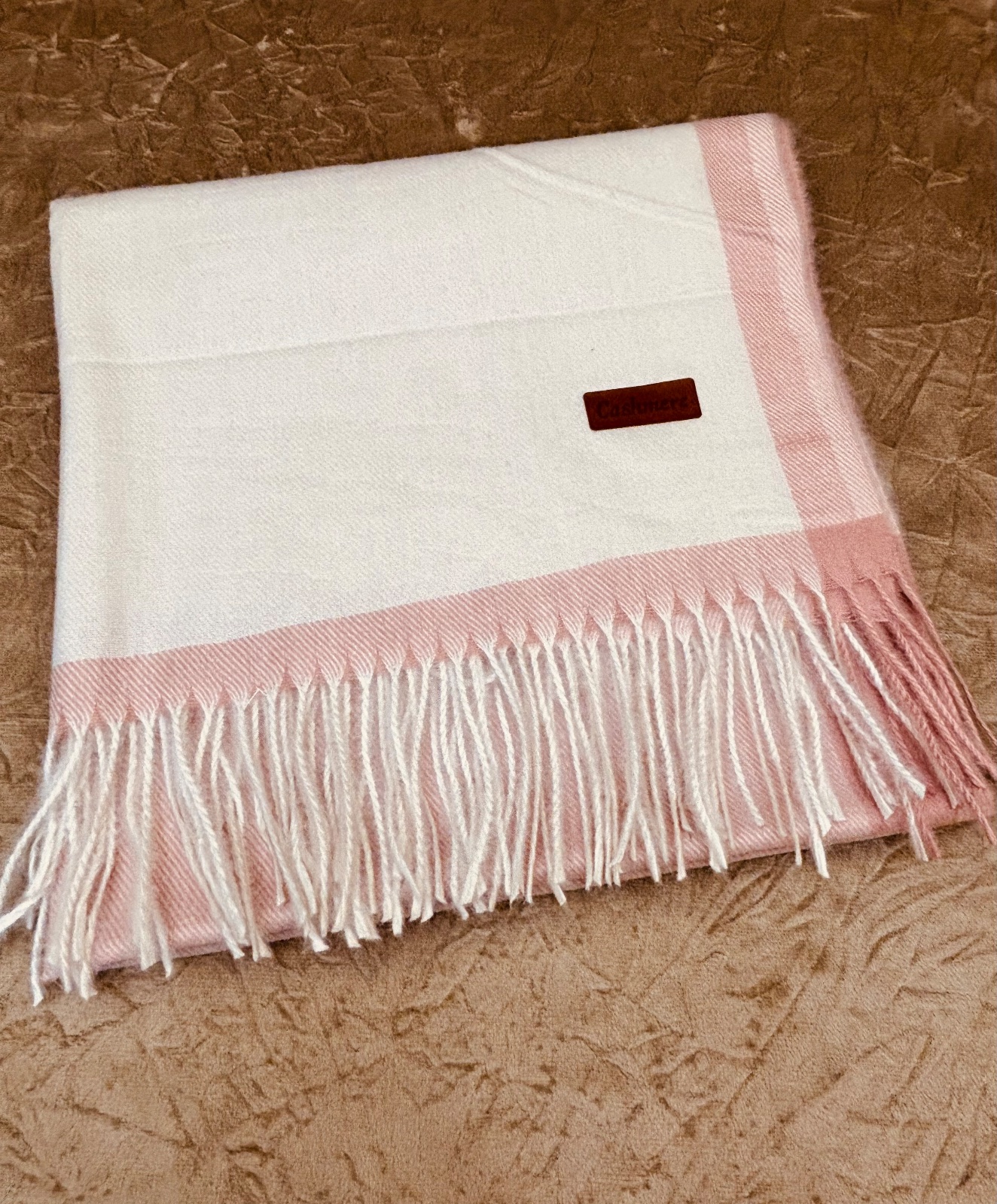 LEN0009 - Pashimina (Cachecol) Rosa e Off-White) com Franjas