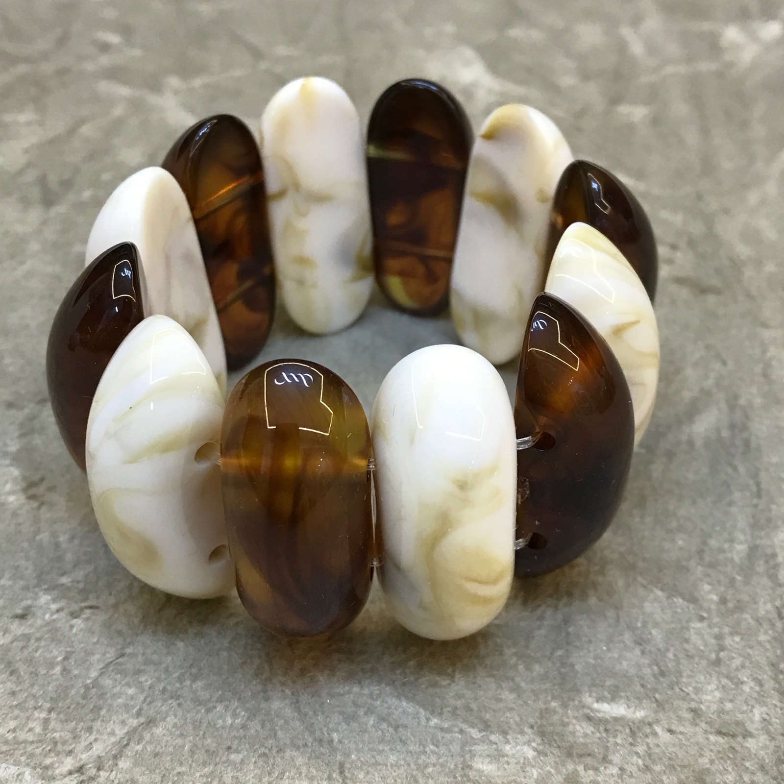 PUL0031 - Pulseira Elástica Tartaruga e Marfim Luxo