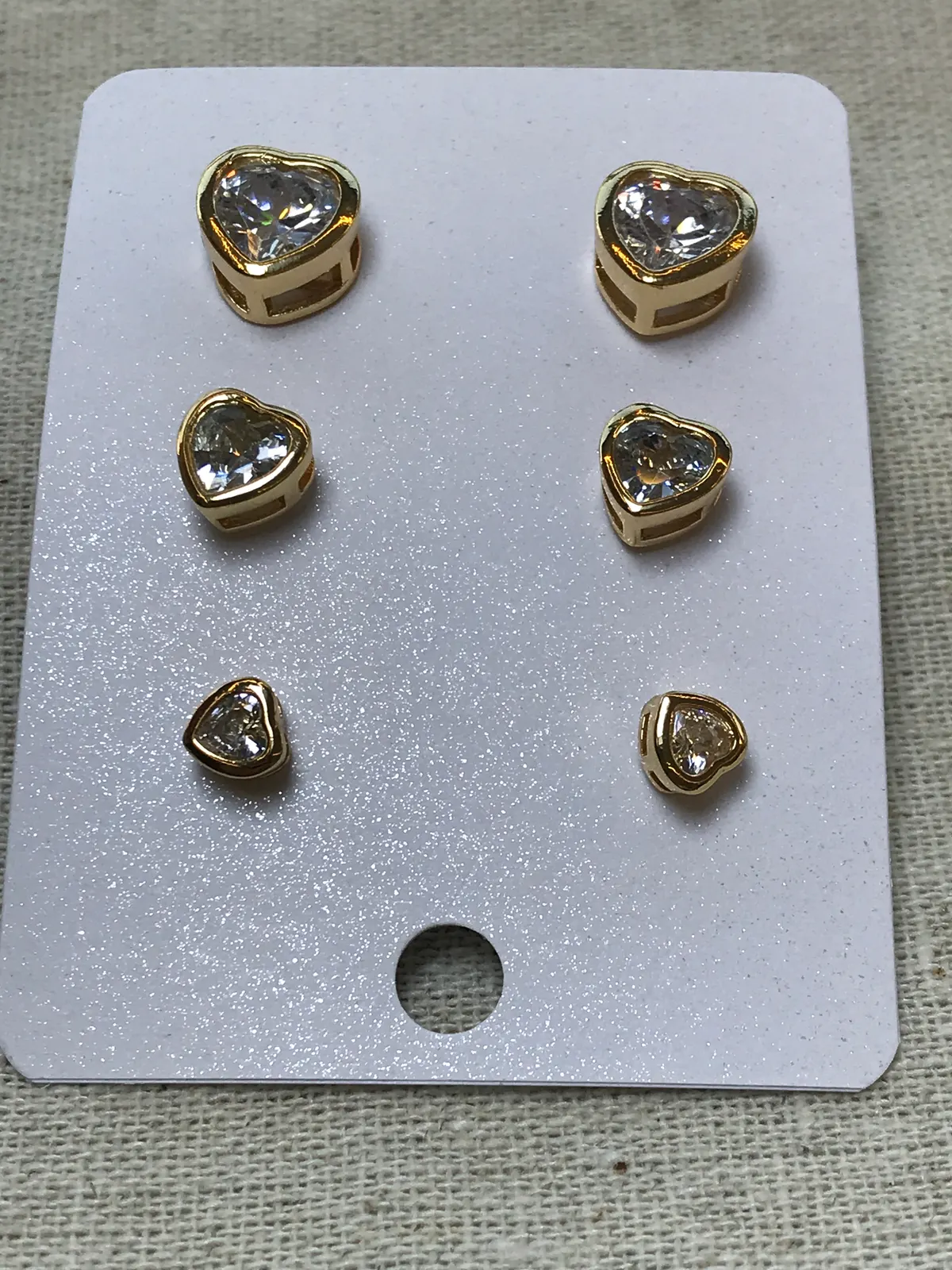 BRI0003 - Trio Brincos Coração Zircônias Dourado