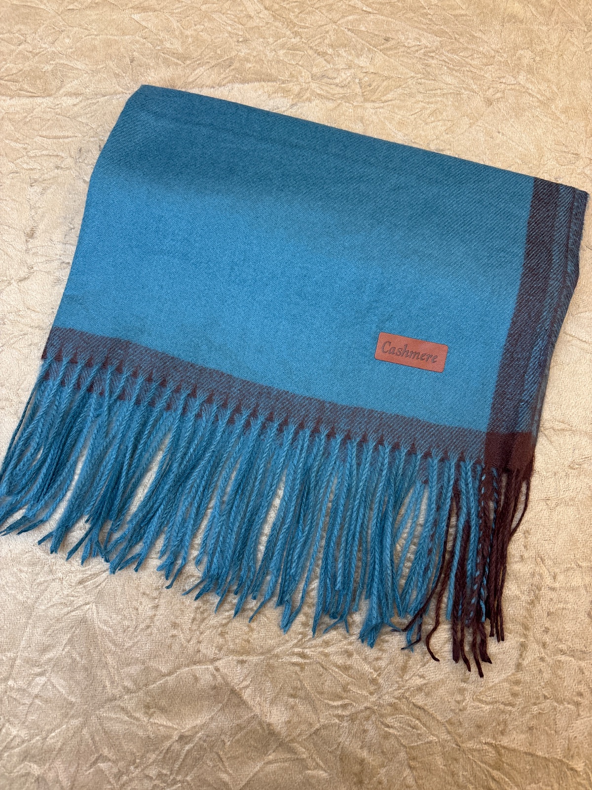 LEN0013 - Pashmina (Cachecol) Azul Petróleo com Marrom