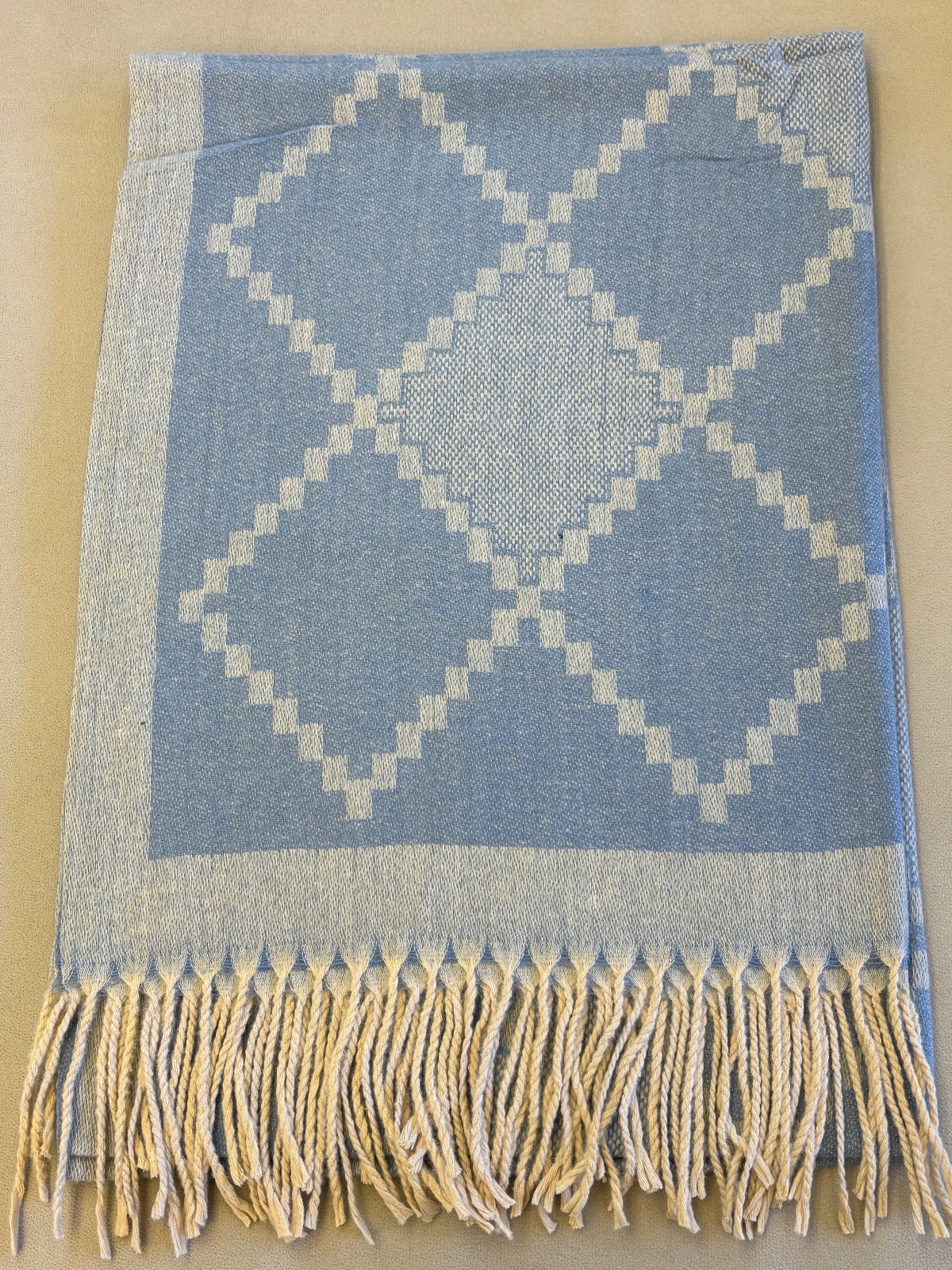 LEN0037 - Pashimina (Cachecol)Azul Serenity com Franjas