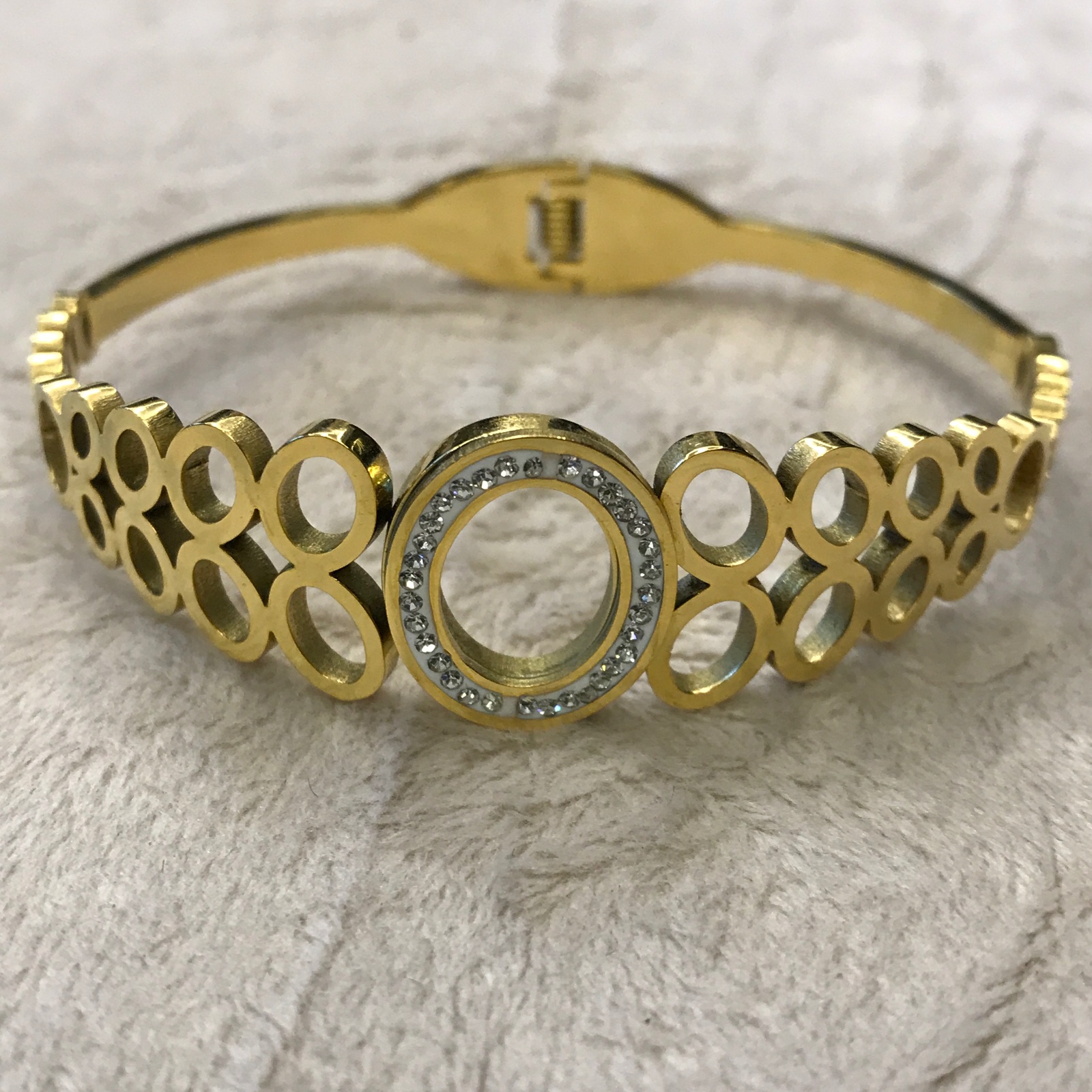 PUL0092 - Pulseira Dourada Círculos com strass