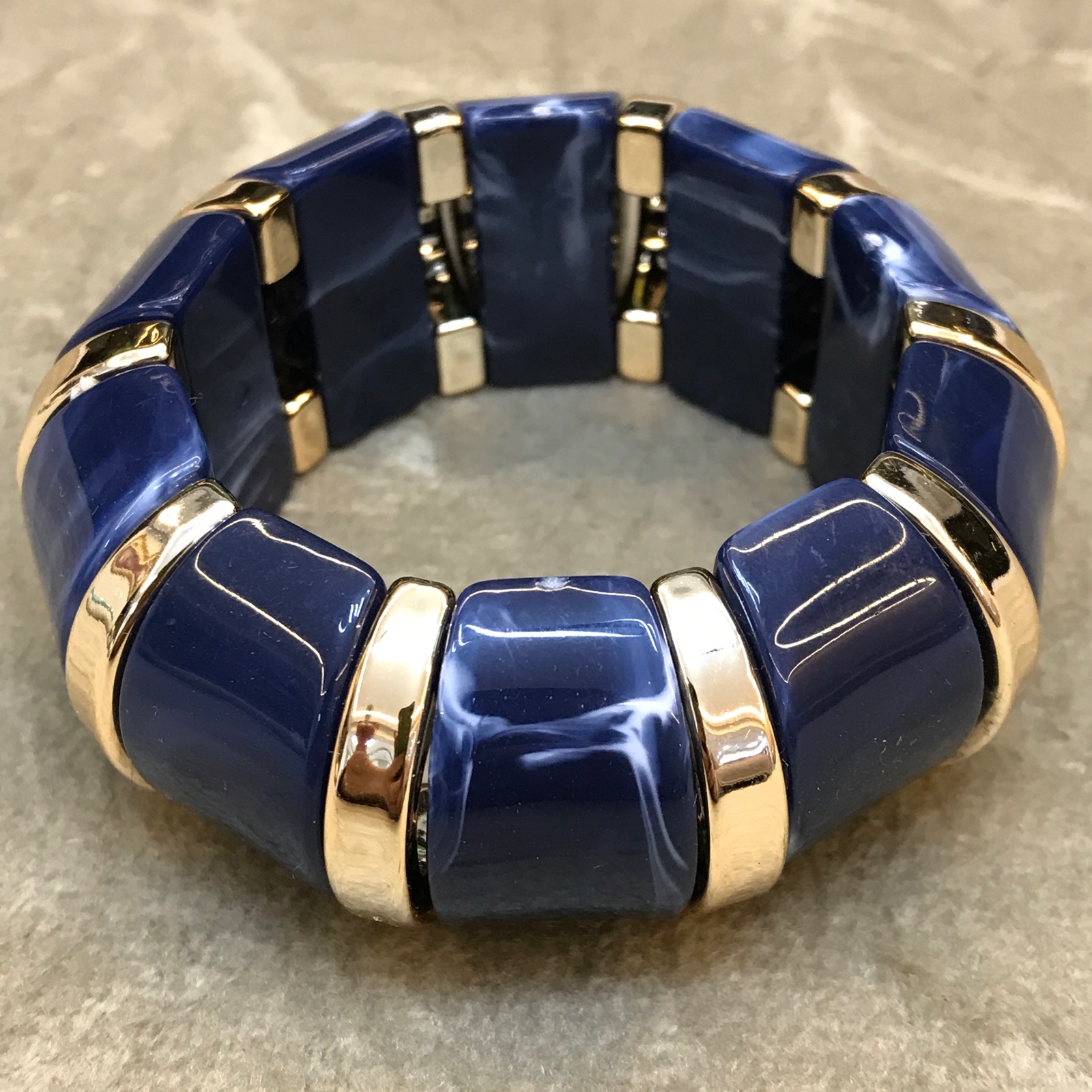 PUL0016 - Pulseira Elástica Azul Marinho com Detalhes Dourados