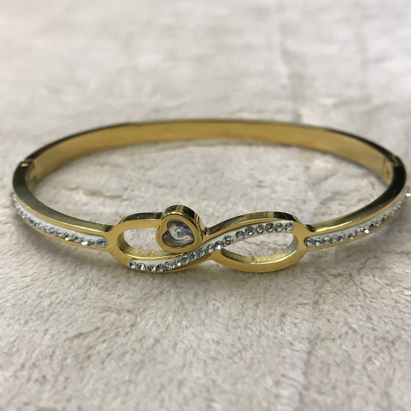 PUL0088 - Bracelete Infinito em Aço com Strass e Coração De Zircônia