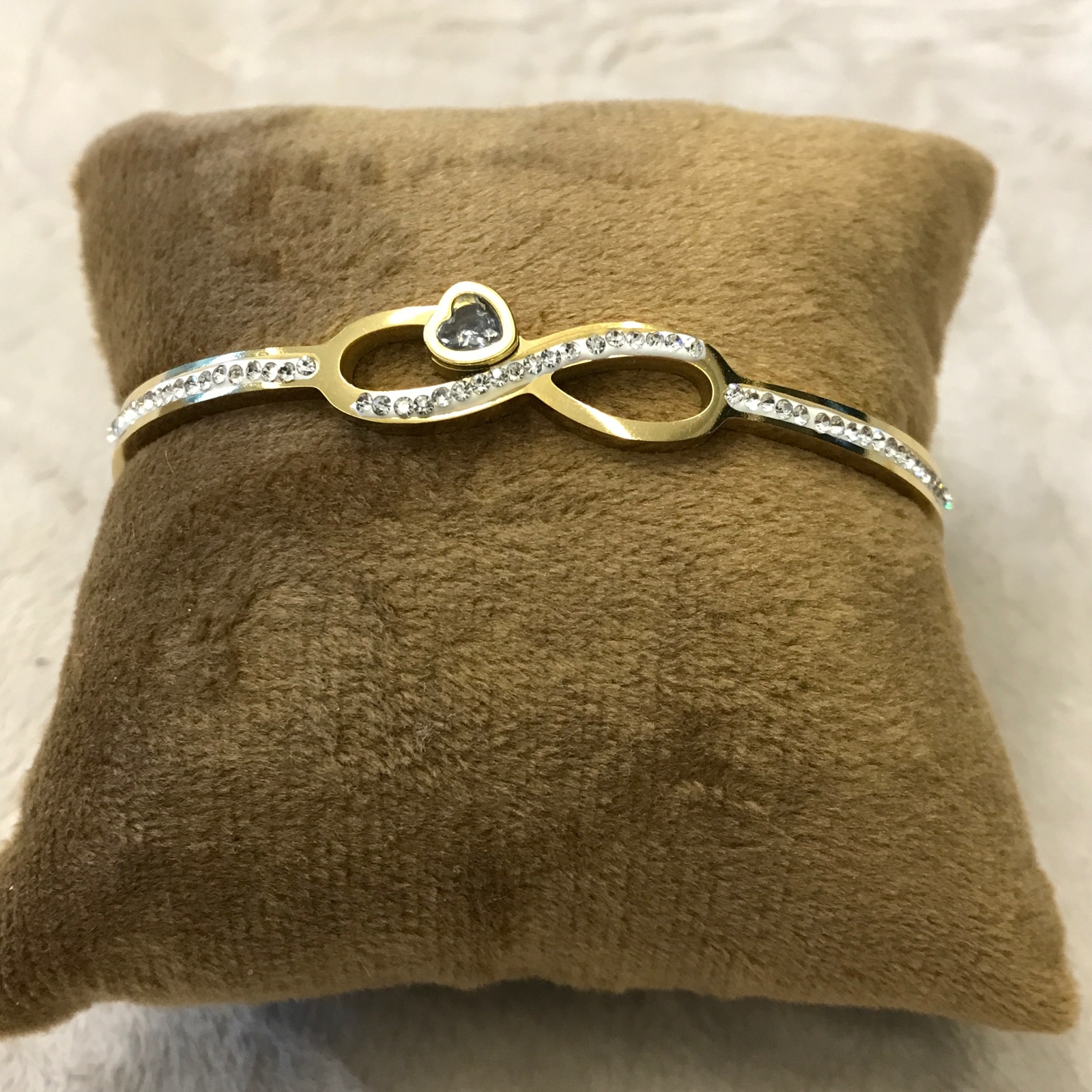 PUL0088 - Bracelete Infinito em Aço com Strass e Coração De Zircônia - foto 2