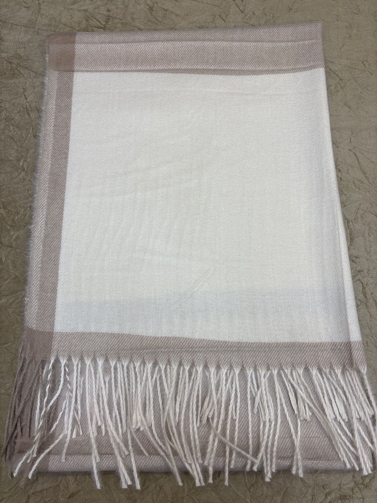 LEN0008 - Pashimina (Cachecol) Clássica Bicolor com Franjas (Bege/Off-White)